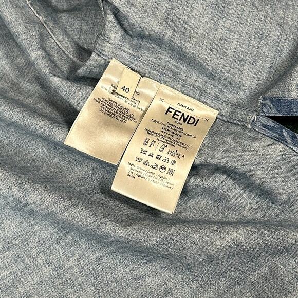 Fendi Denim Short Sleeve Button Up Shirt Blue Size 40 NWT - Picture 4 of 8